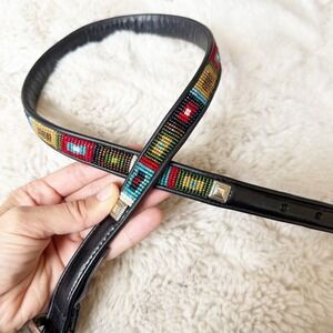 Vintage Brighton Black Leather Beaded Western Belt Silver Buckle Women S 28